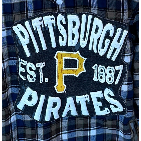 Pittsburgh Pirates Baseball Plaid Flannel Shirt XXL Oversized Shacket Unique - Picture 2 of 6